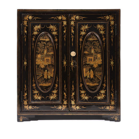 Gilt Chinese Black Lacquer Jewellery Cabinet - Early 19thC
