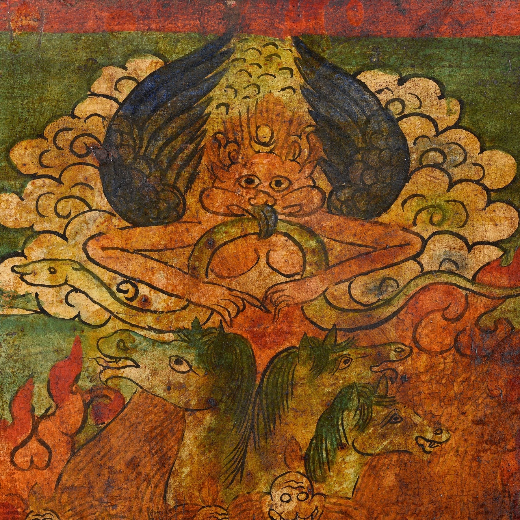 Tibetan Painted Panel of Hayagriva - Ca 50 Years Old