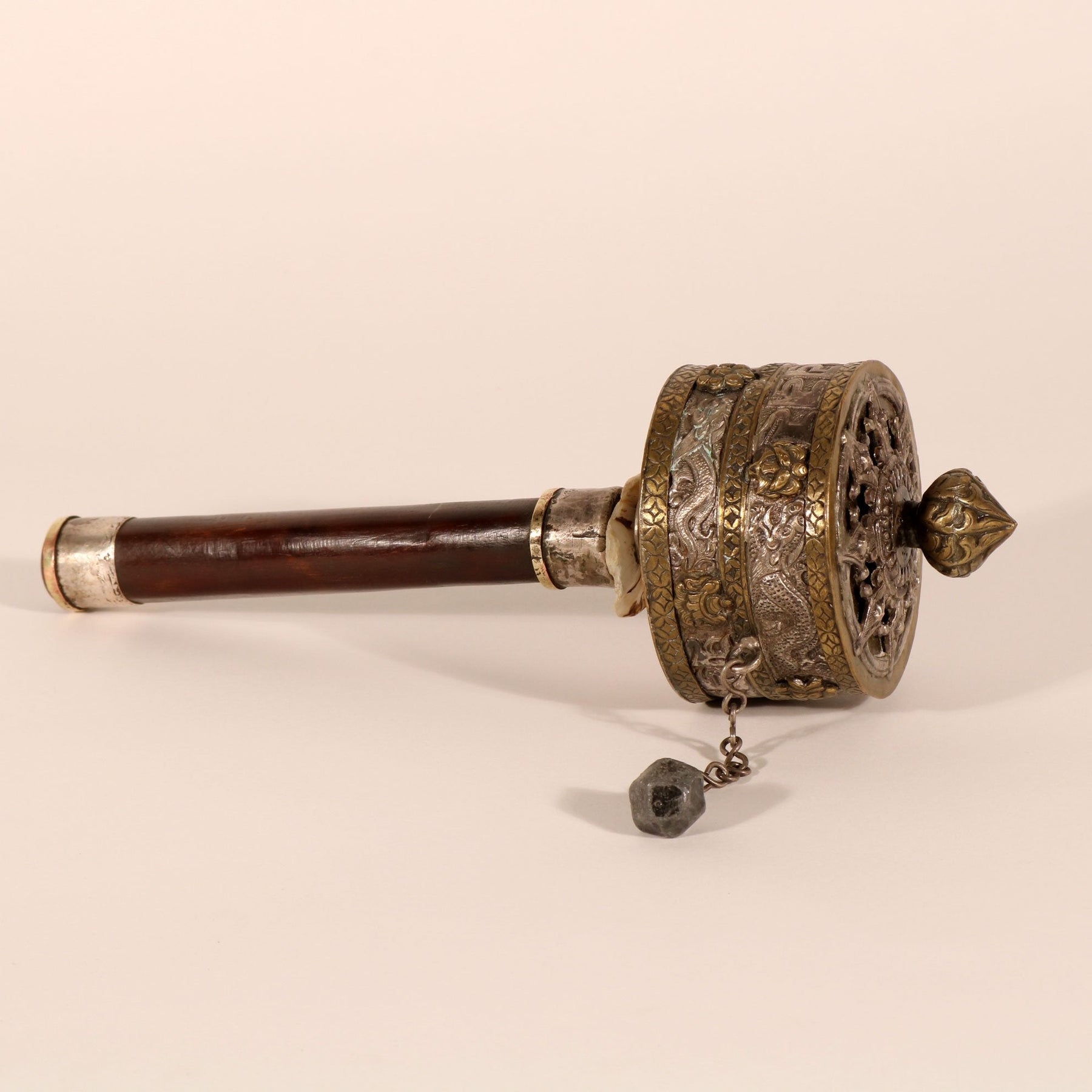 Tibetan Prayer Wheel Siver & Brass -19thC