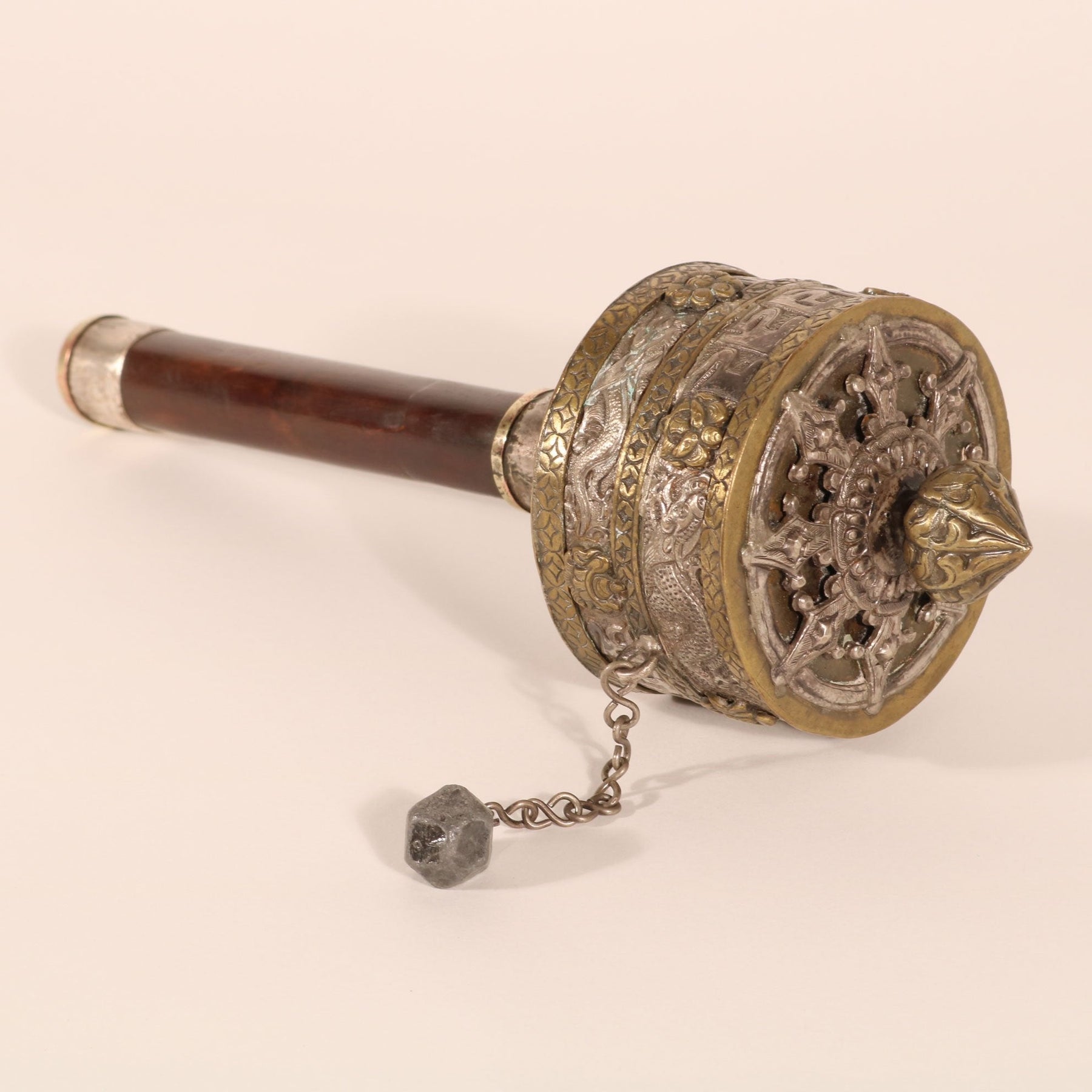 Tibetan Prayer Wheel Siver & Brass -19thC