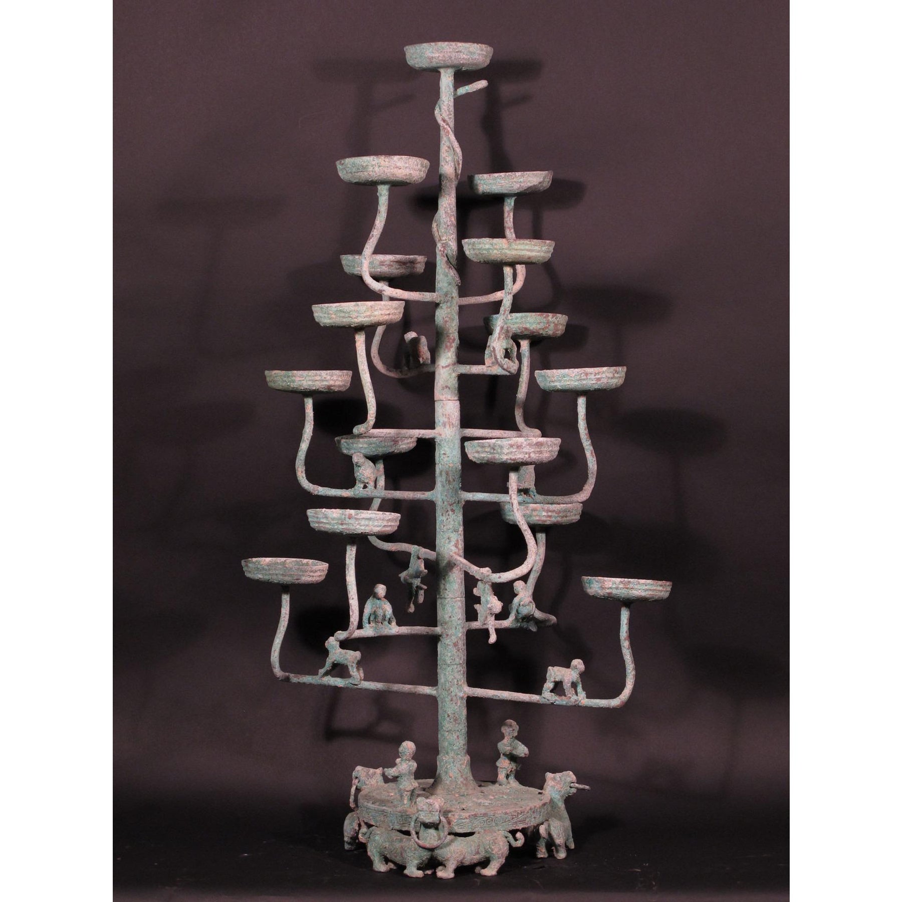 Verdigris Bronze Candelabra - Han Dynasty Style