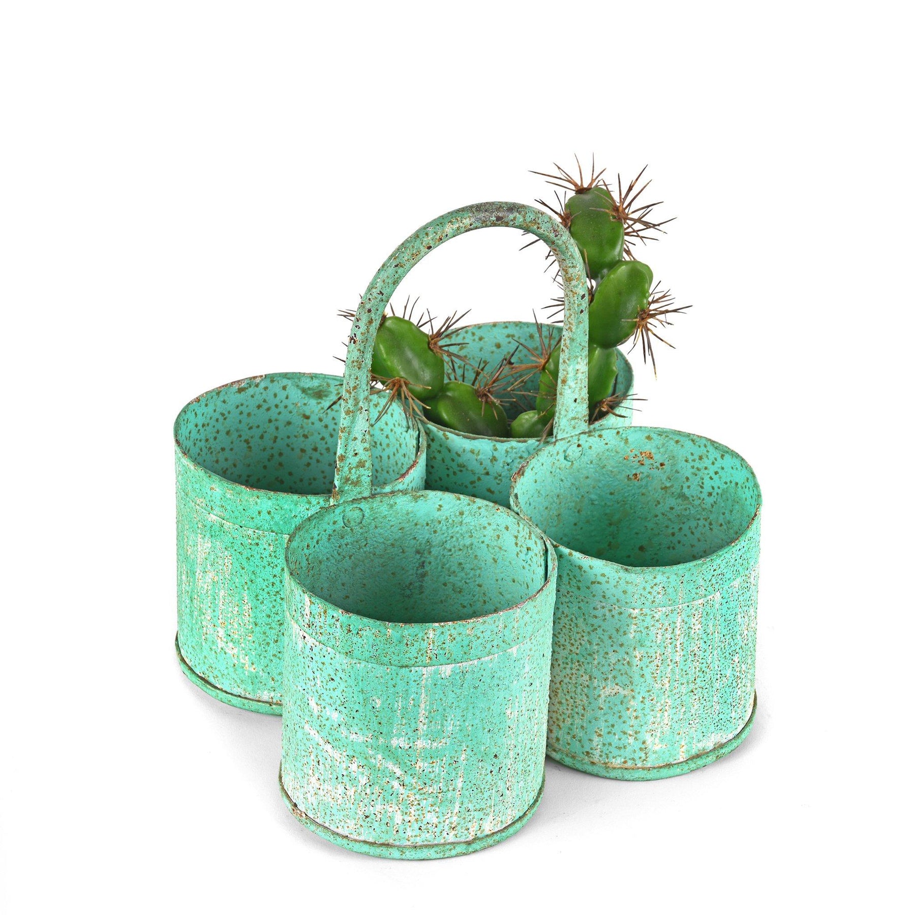 4 Way Green Painted Plant Holder From Rajasthan