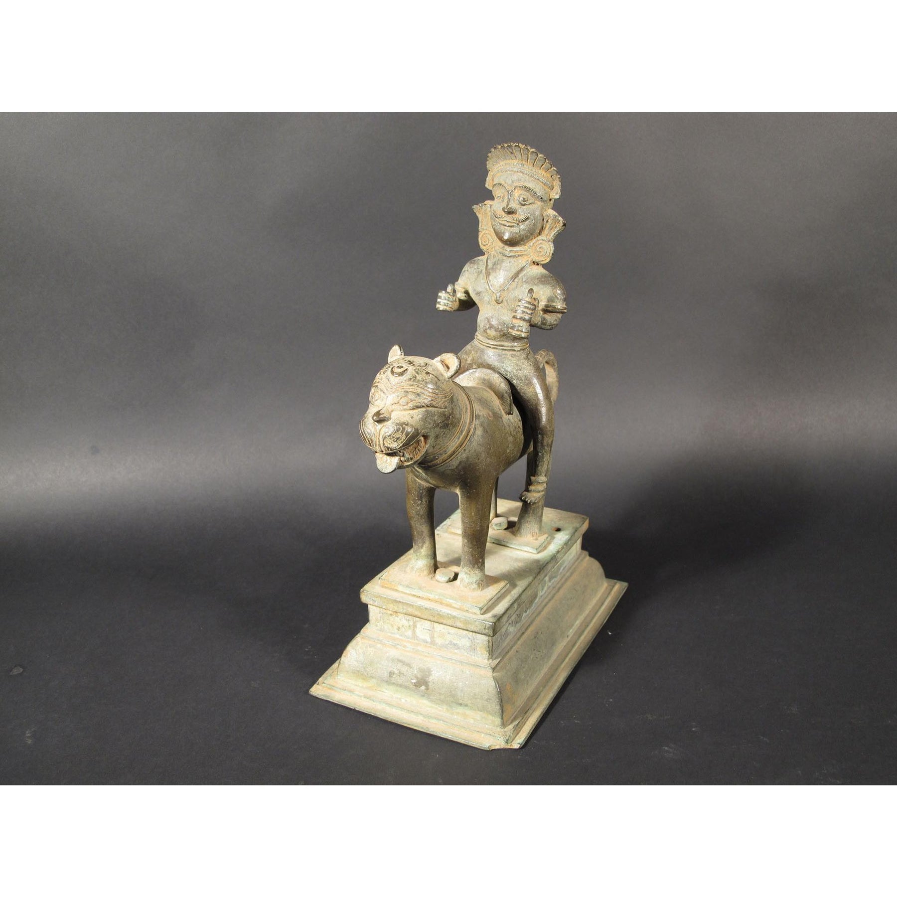 A Rare Bronze Statue of Surya the Sun God, Riding a Tiger - 18thC