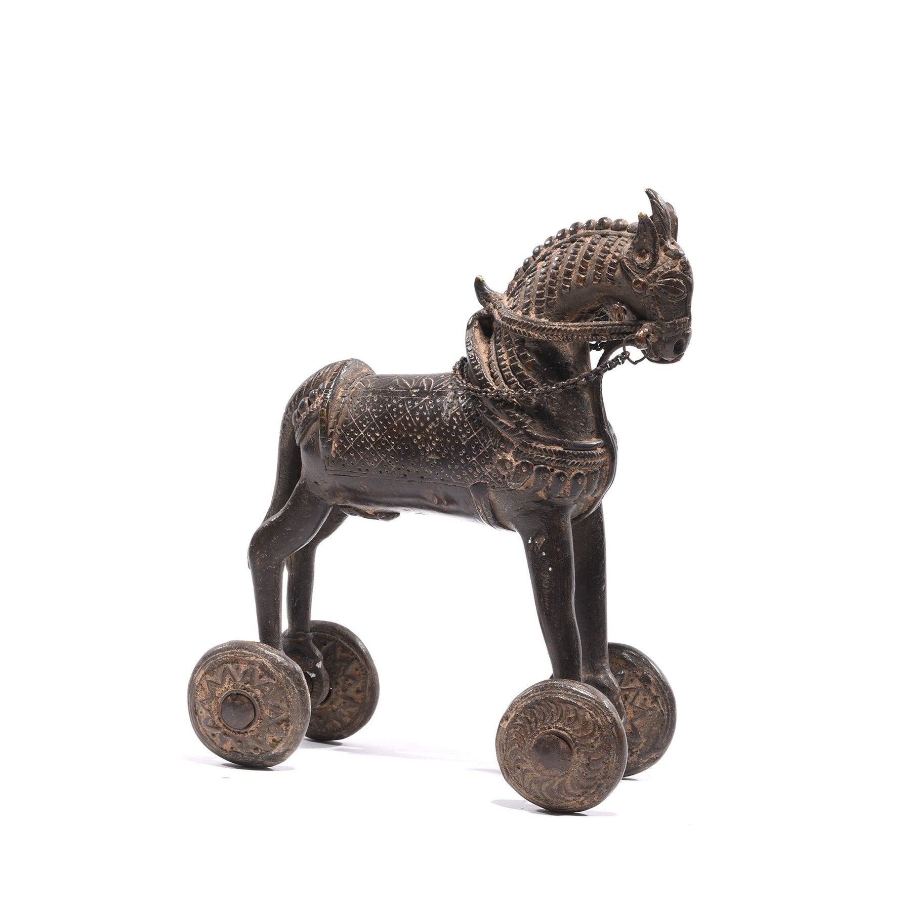 Brass Horse Toy On Wheels - Ca 100 yrs old
