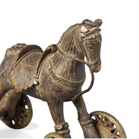 Brass Horse Toy On Wheels - Ca 100 yrs old