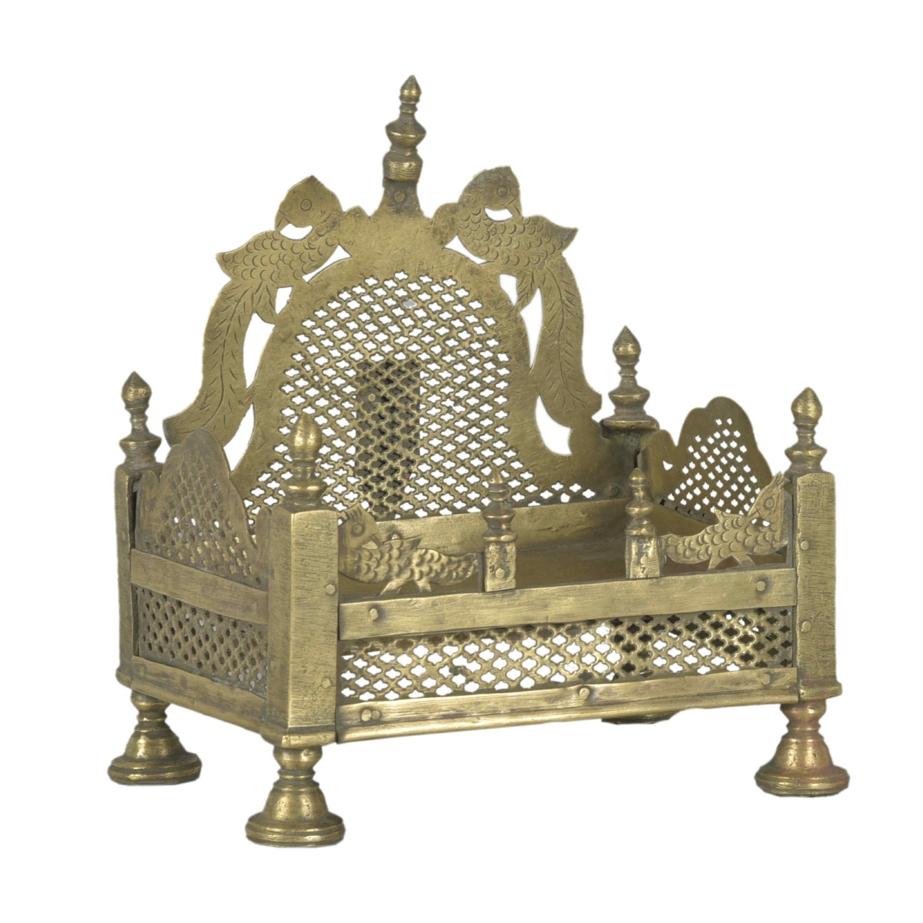 Brass Jali Work Singhasan Stand For A Statue - 19thC