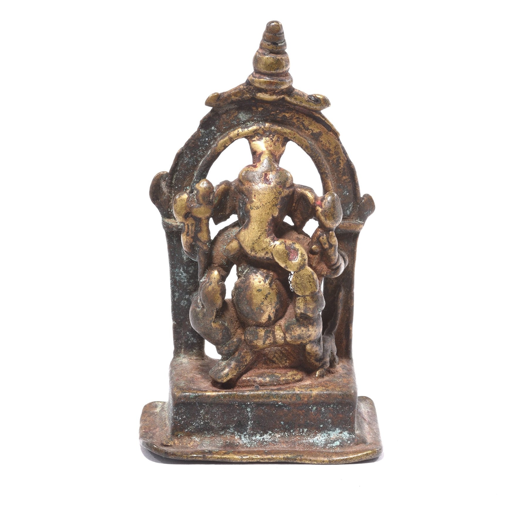 Brass Miniature Votive Statue Of Lord Ganesh - 19th Century