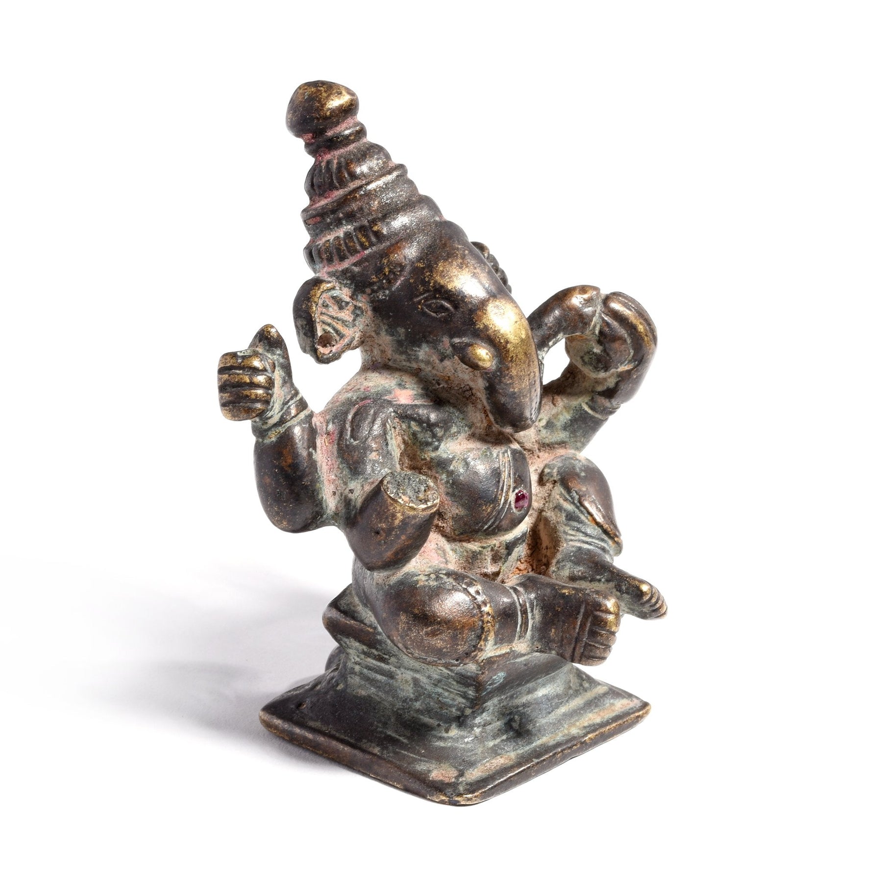 Brass Miniature Votive Statue Of Lord Ganesh - 19thC