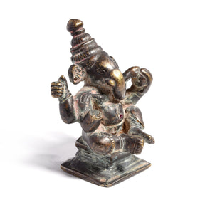 Brass Miniature Votive Statue Of Lord Ganesh - 19thC