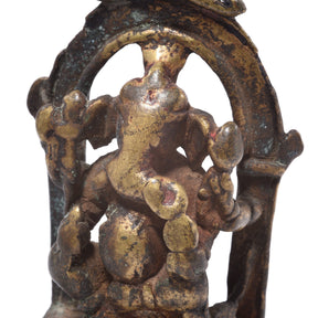 Brass Miniature Votive Statue Of Lord Ganesh - 19th Century