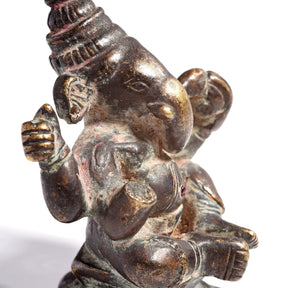 Brass Miniature Votive Statue Of Lord Ganesh - 19thC
