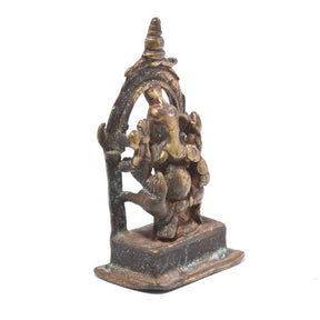 Brass Miniature Votive Statue Of Lord Ganesh - 19th Century