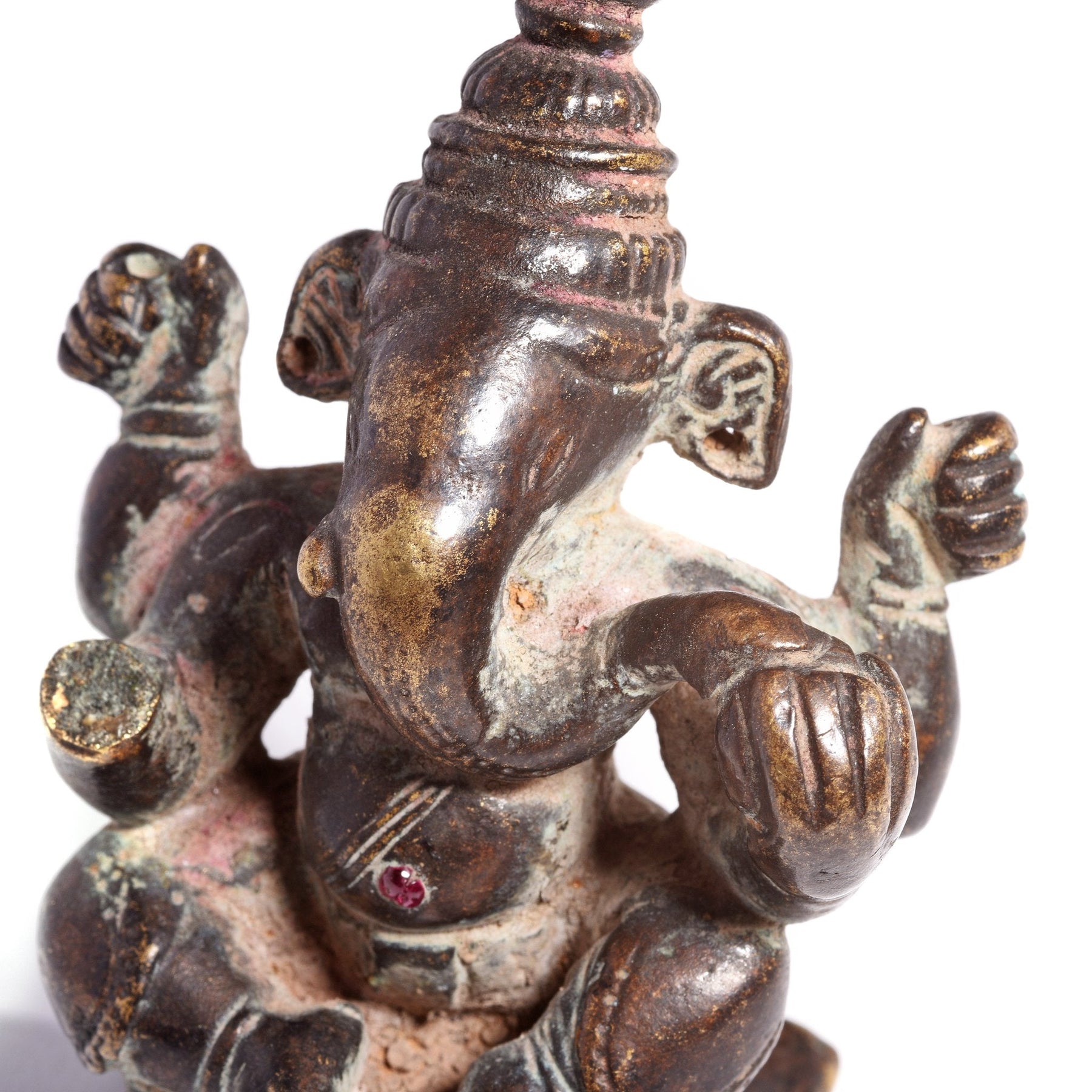 Brass Miniature Votive Statue Of Lord Ganesh - 19thC