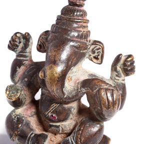 Brass Miniature Votive Statue Of Lord Ganesh - 19thC