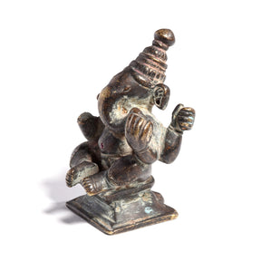 Brass Miniature Votive Statue Of Lord Ganesh - 19thC