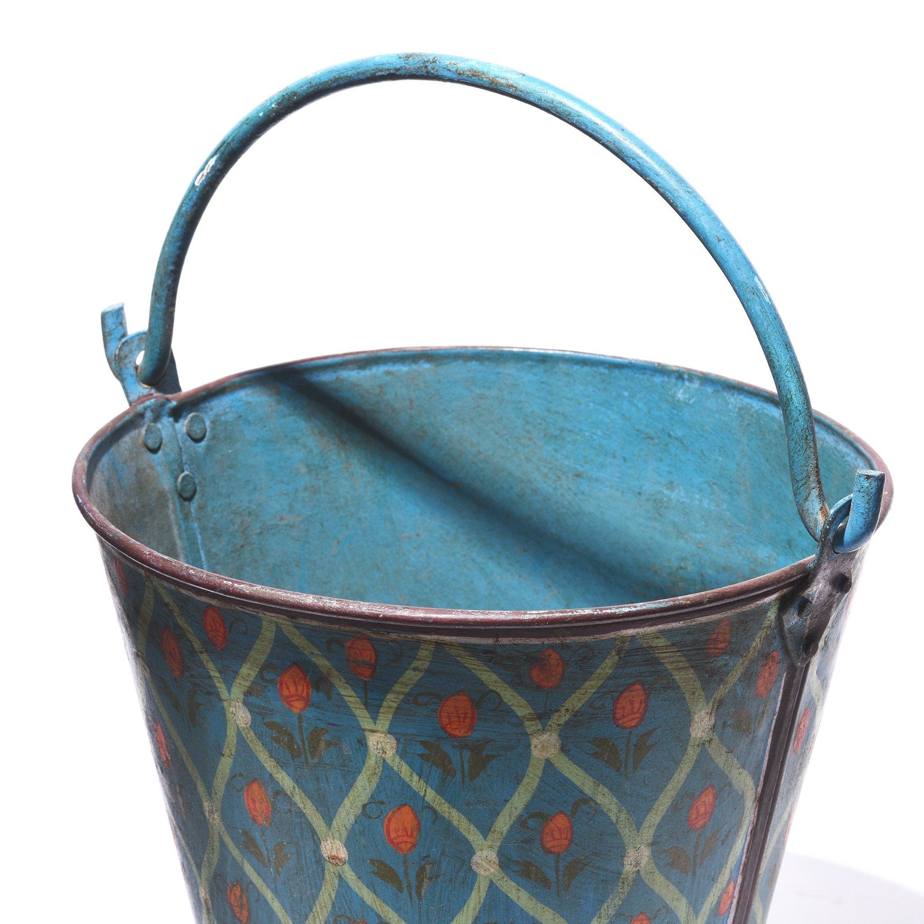 Blue Painted Bucket From Rajasthan