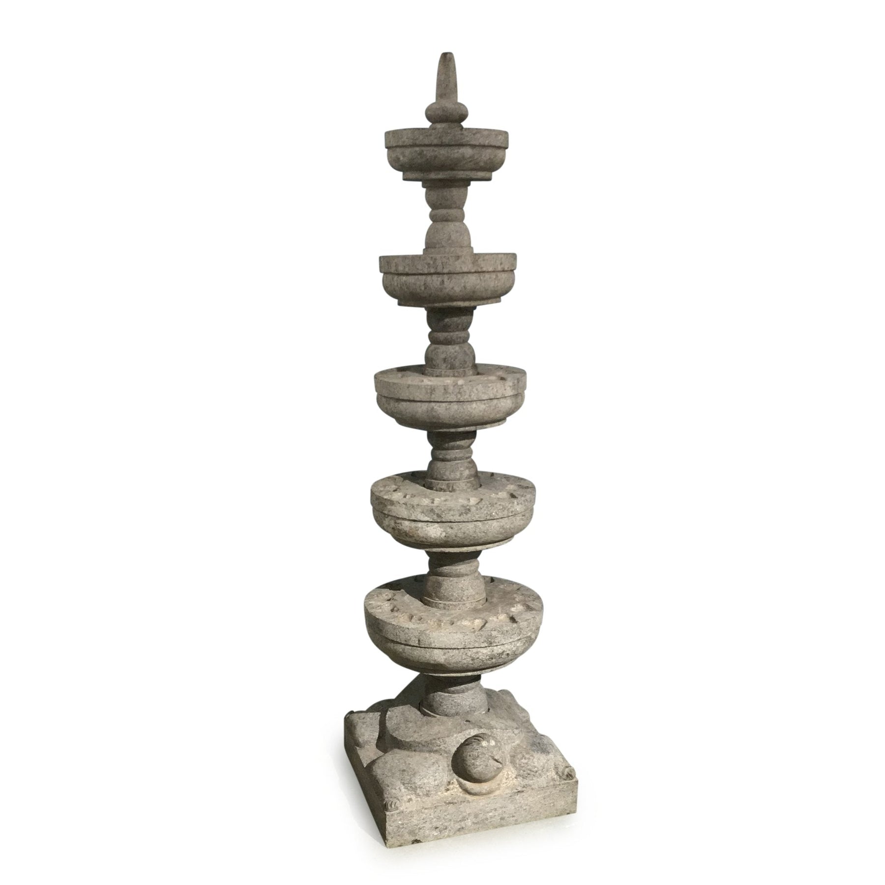 Carved Granite Lamp From Kerala - 5 Tier - Ca 1940
