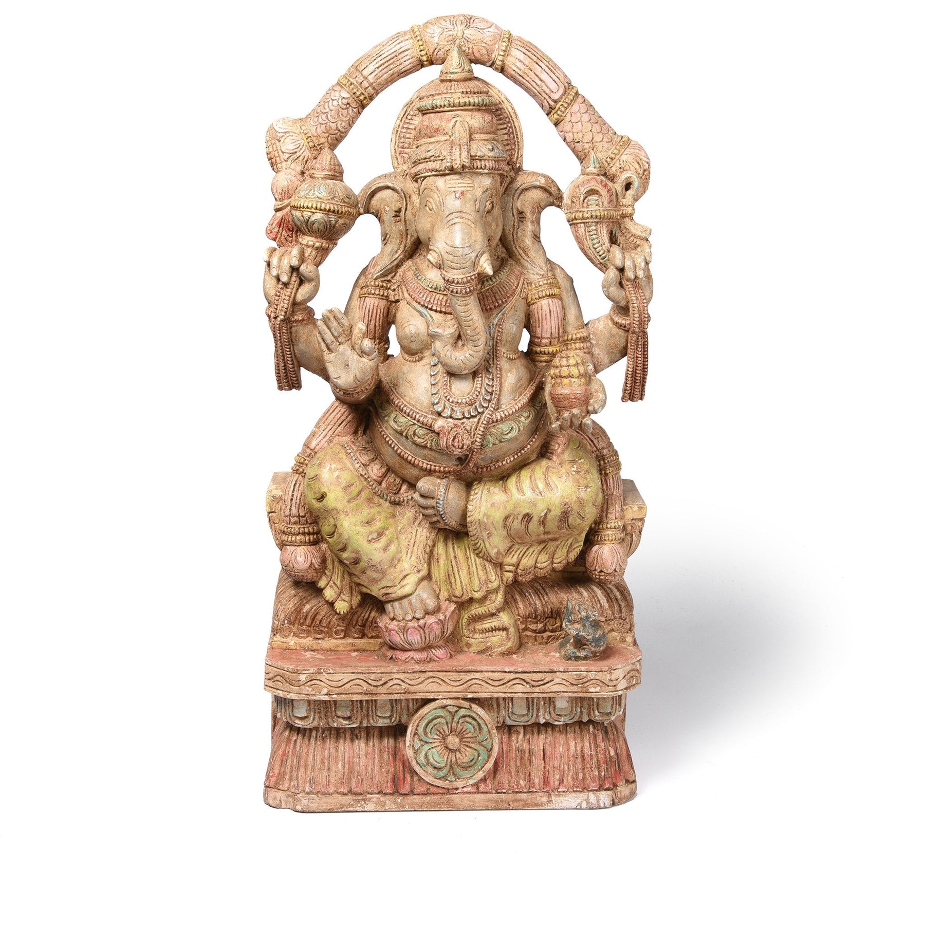 Carved & Painted Wooden South Indian Ganesh Statue - Reproduction