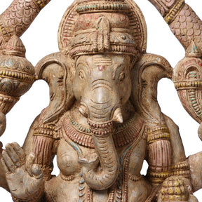 Carved & Painted Wooden South Indian Ganesh Statue - Reproduction