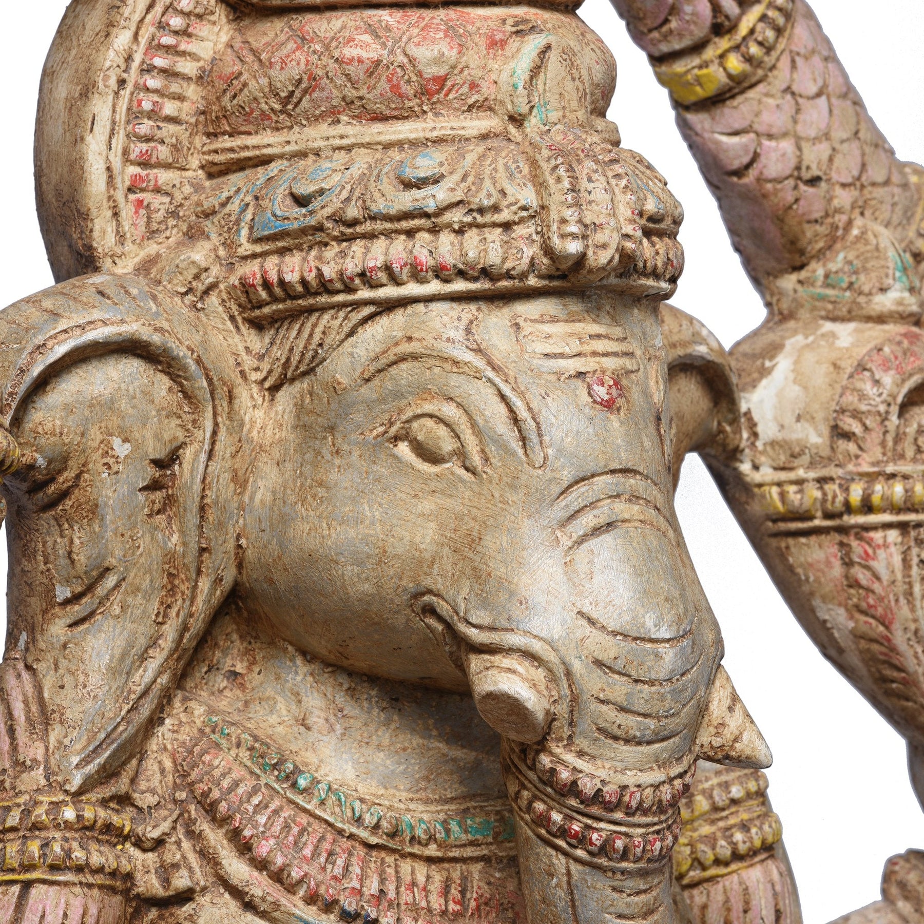 Carved & Painted Wooden South Indian Ganesh Statue - Reproduction