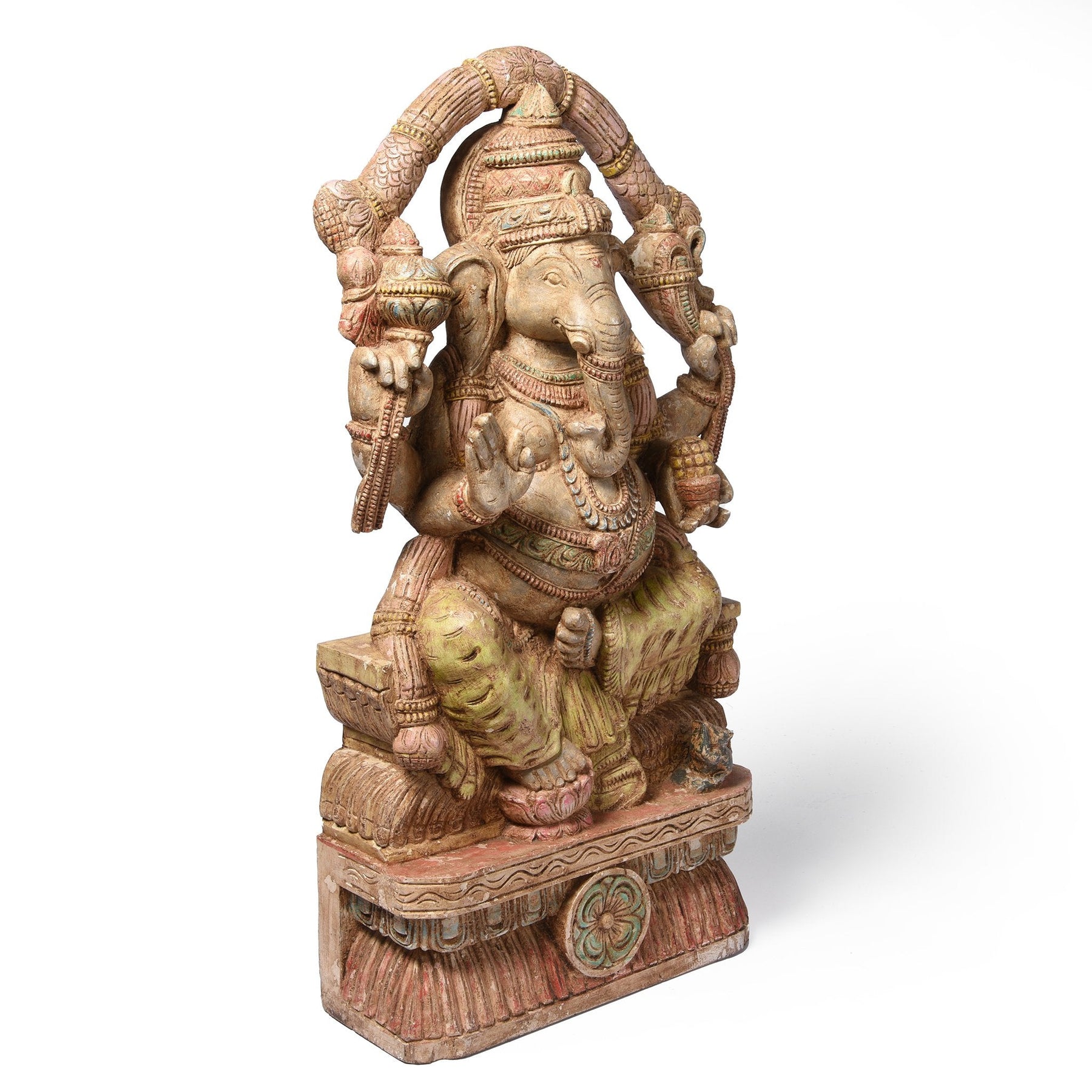 Carved & Painted Wooden South Indian Ganesh Statue - Reproduction