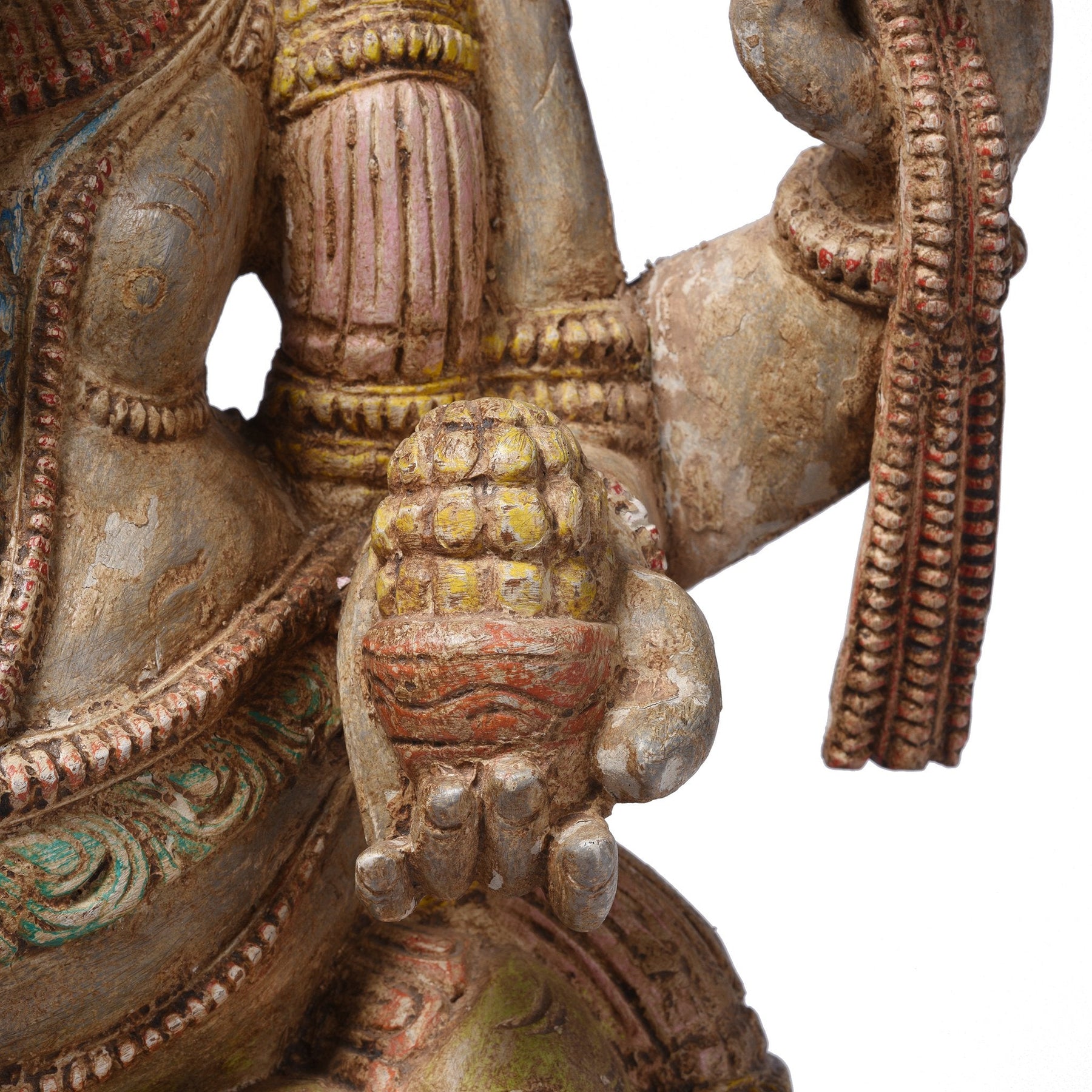 Carved & Painted Wooden South Indian Ganesh Statue - Reproduction