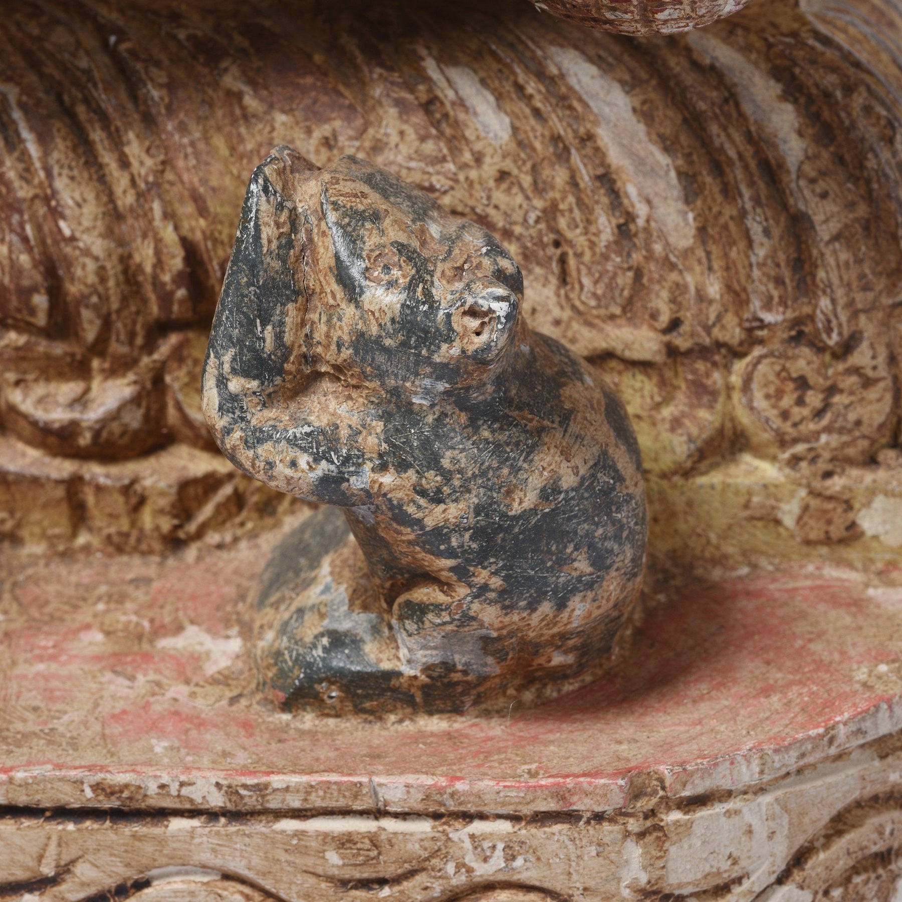 Carved & Painted Wooden South Indian Ganesh Statue - Reproduction