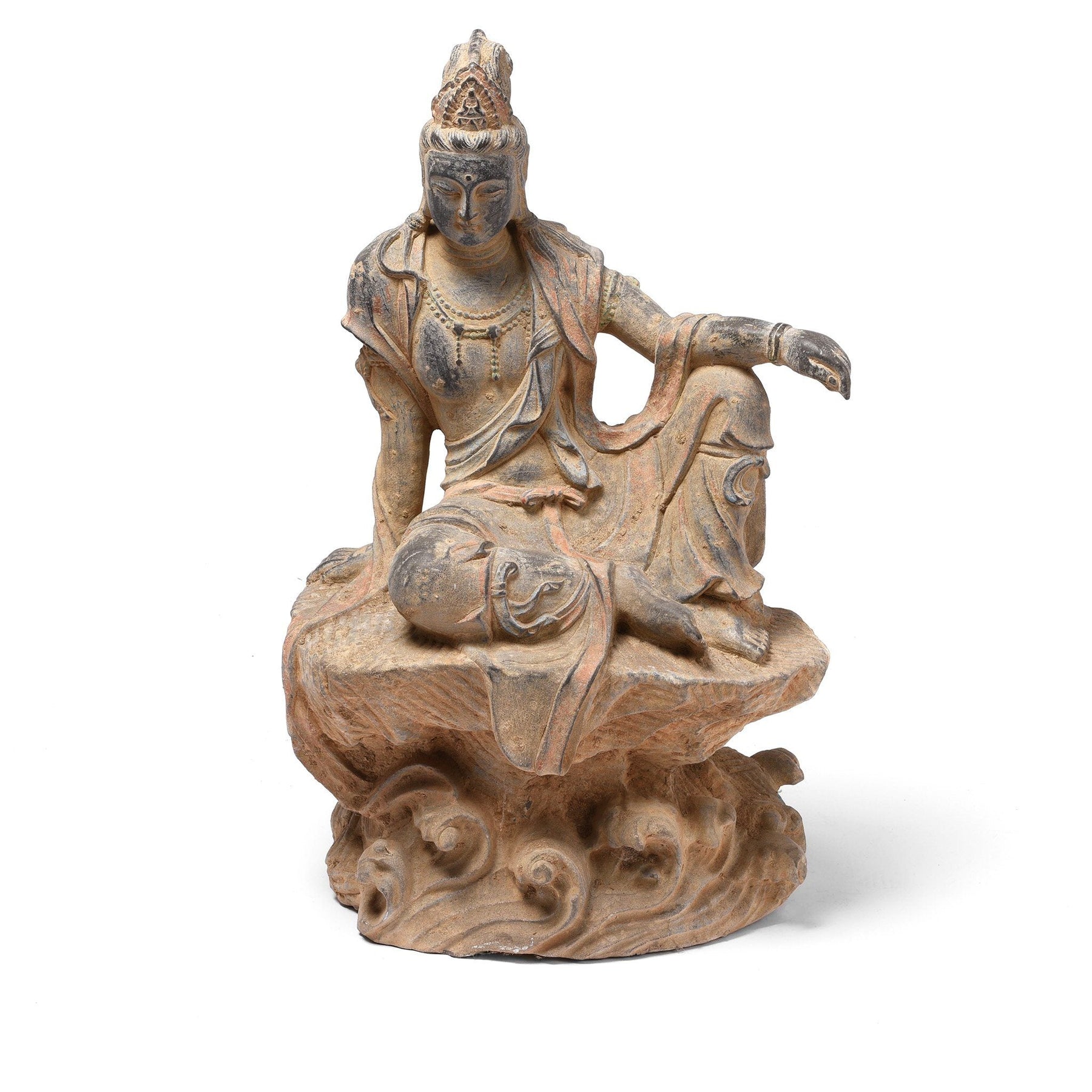 Carved Stone Seated Guanyin Statue