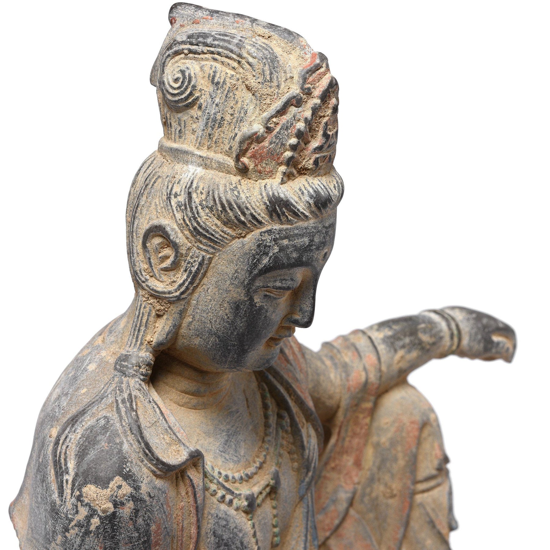 Carved Stone Seated Guanyin Statue