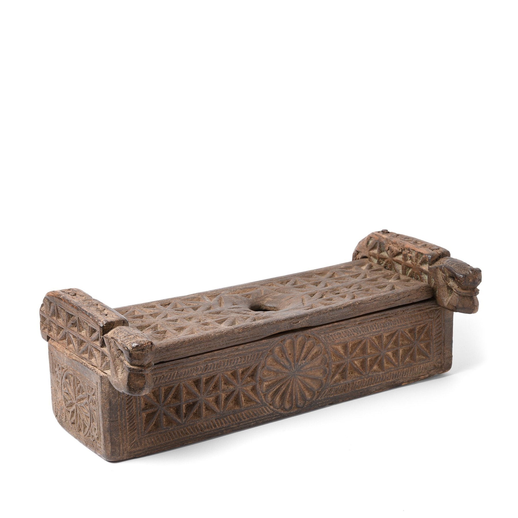 Carved Teak Harpa Box From Banswara - 19thC