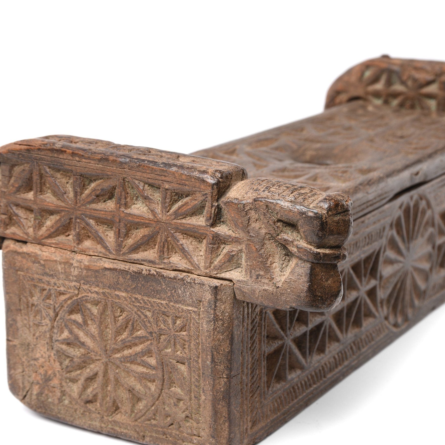 Carved Teak Harpa Box From Banswara - 19thC
