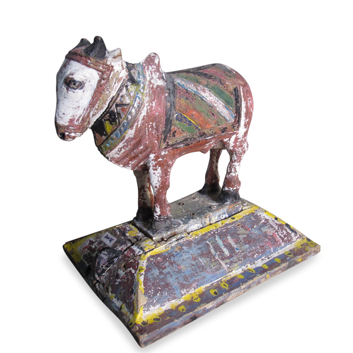Carved Teak Nandi Bull Toy From Rajasthan - Ca 75 Yrs Old