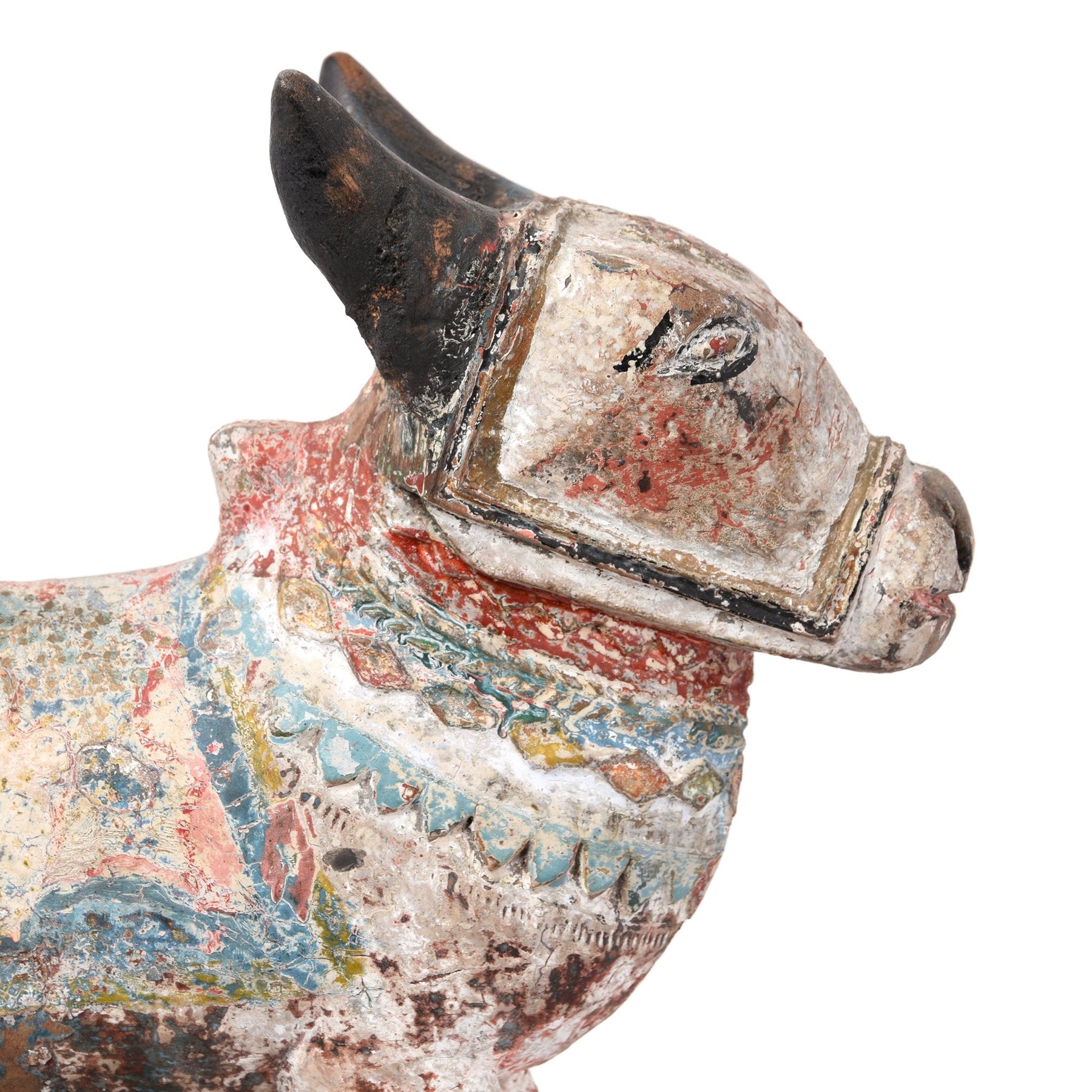 Carved Teak Nandi Bull Toy From Rajasthan - Ca 75 yrs old