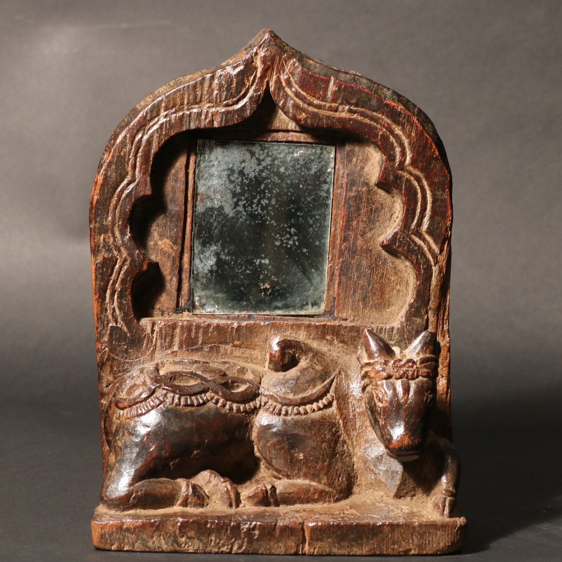 Carved Teak Nandi Votive From Andra Pradesh - 19thC