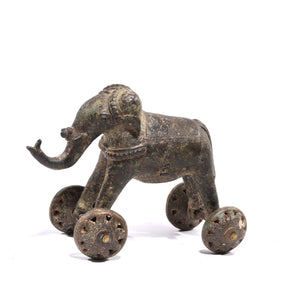Old Brass Elephant Toy On Wheels - Ca 100 yrs old
