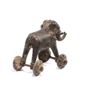 Old Brass Elephant Toy On Wheels - Ca 100 yrs old