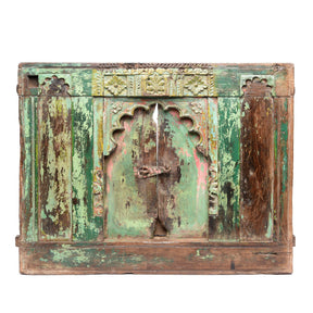 Old Green Painted Window From Banswara Tribal Area - 19thC