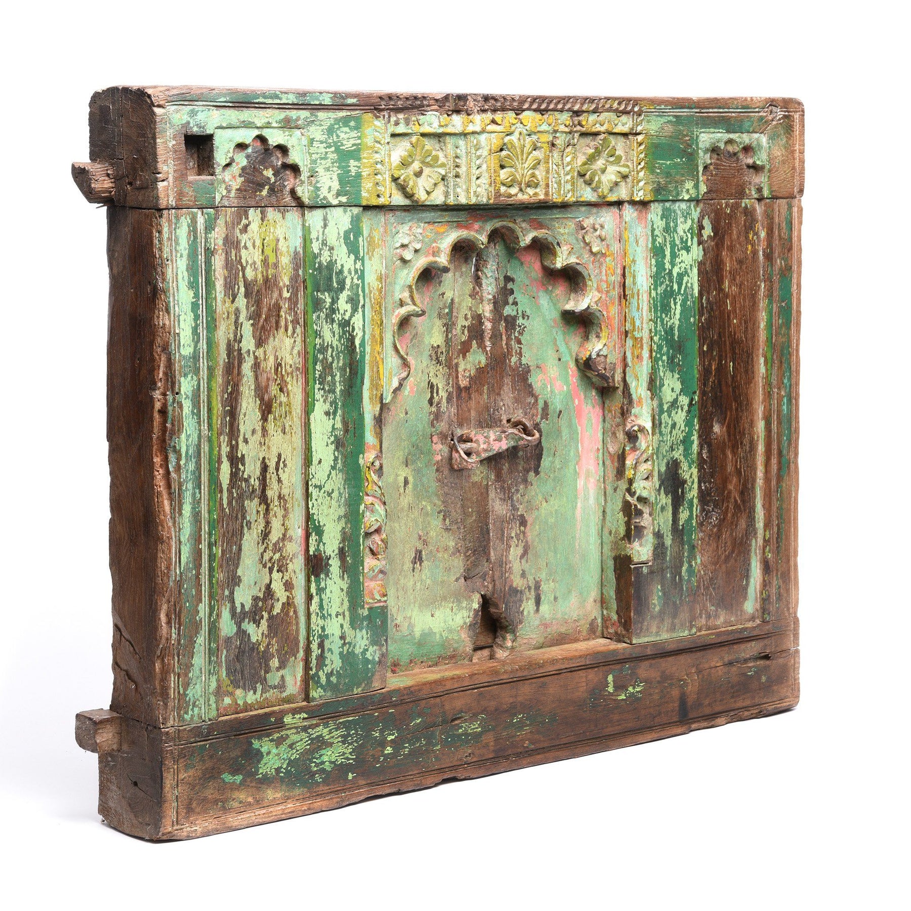 Old Green Painted Window From Banswara Tribal Area - 19thC
