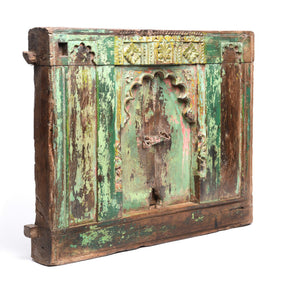 Old Green Painted Window From Banswara Tribal Area - 19thC
