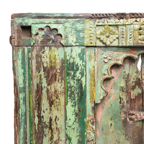 Old Green Painted Window From Banswara Tribal Area - 19thC