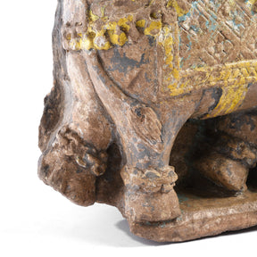 Old Painted Stone Elephant Statue From Gujarat - 19thC
