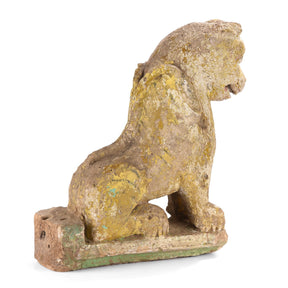 Old Painted Stone Lion Statue From Gujarat - 19thC