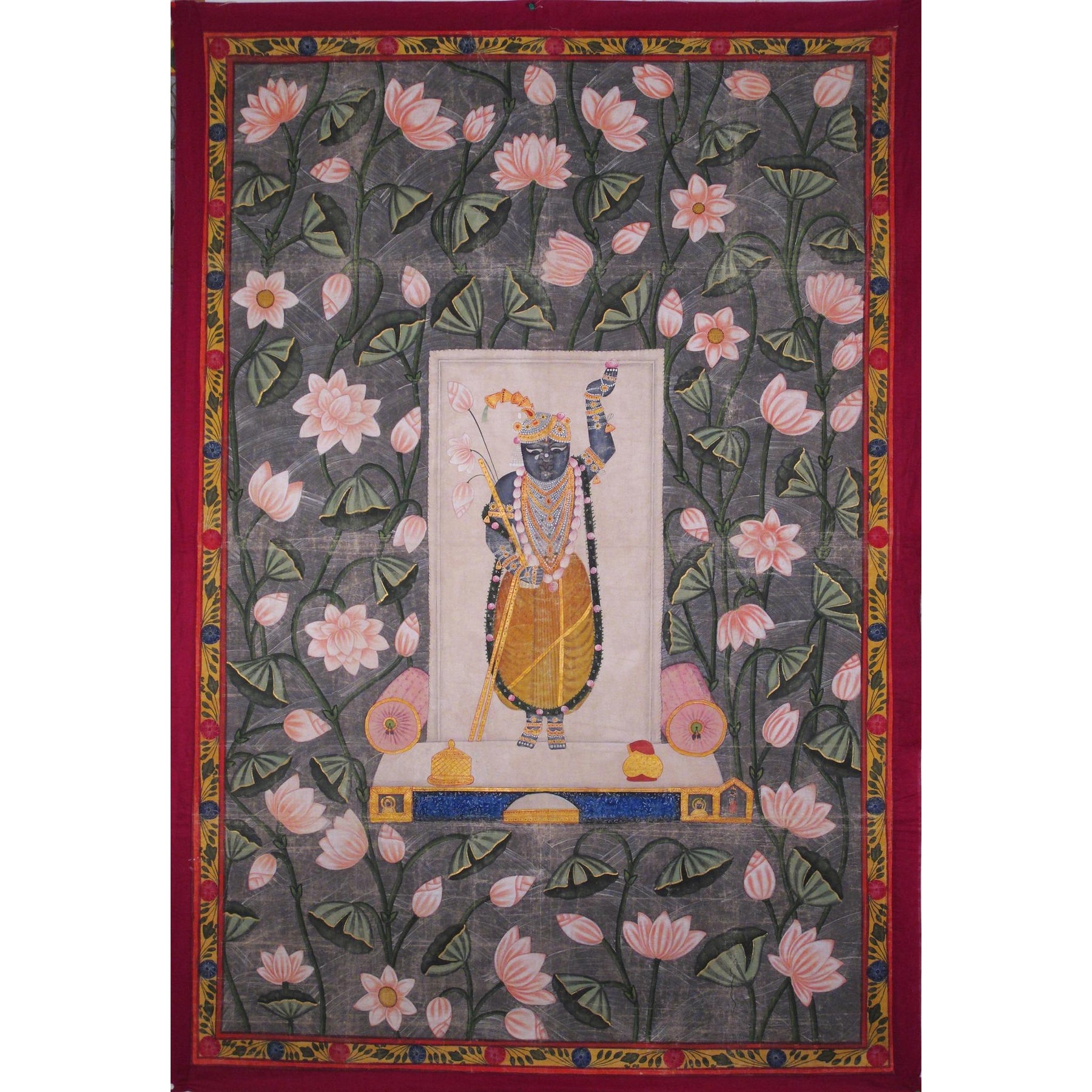 Painted Pichwai - Sri Nathji & Water Lilies From Rajasthan