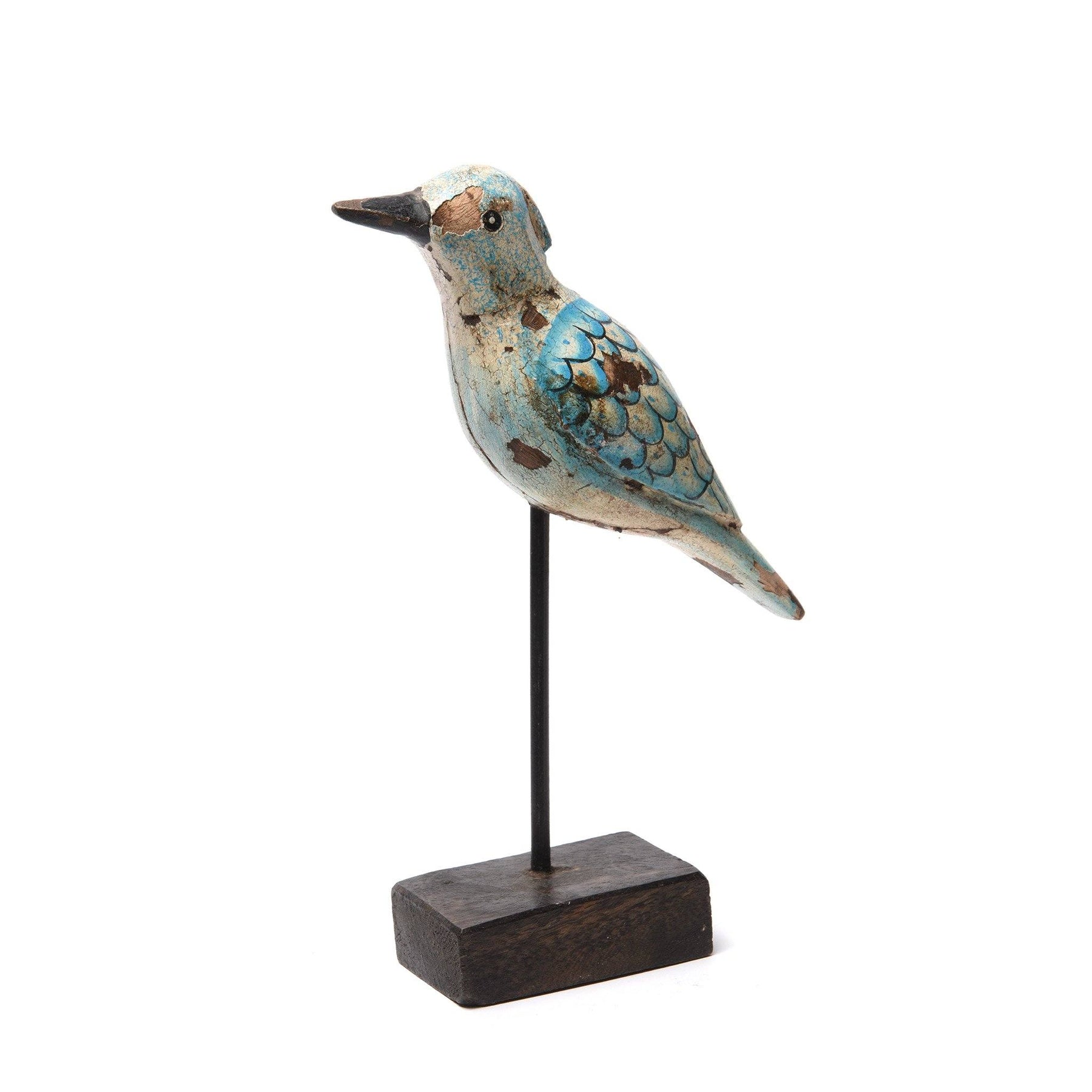 Painted Wooden Bird On Stand with distressed finish From Rajasthan
