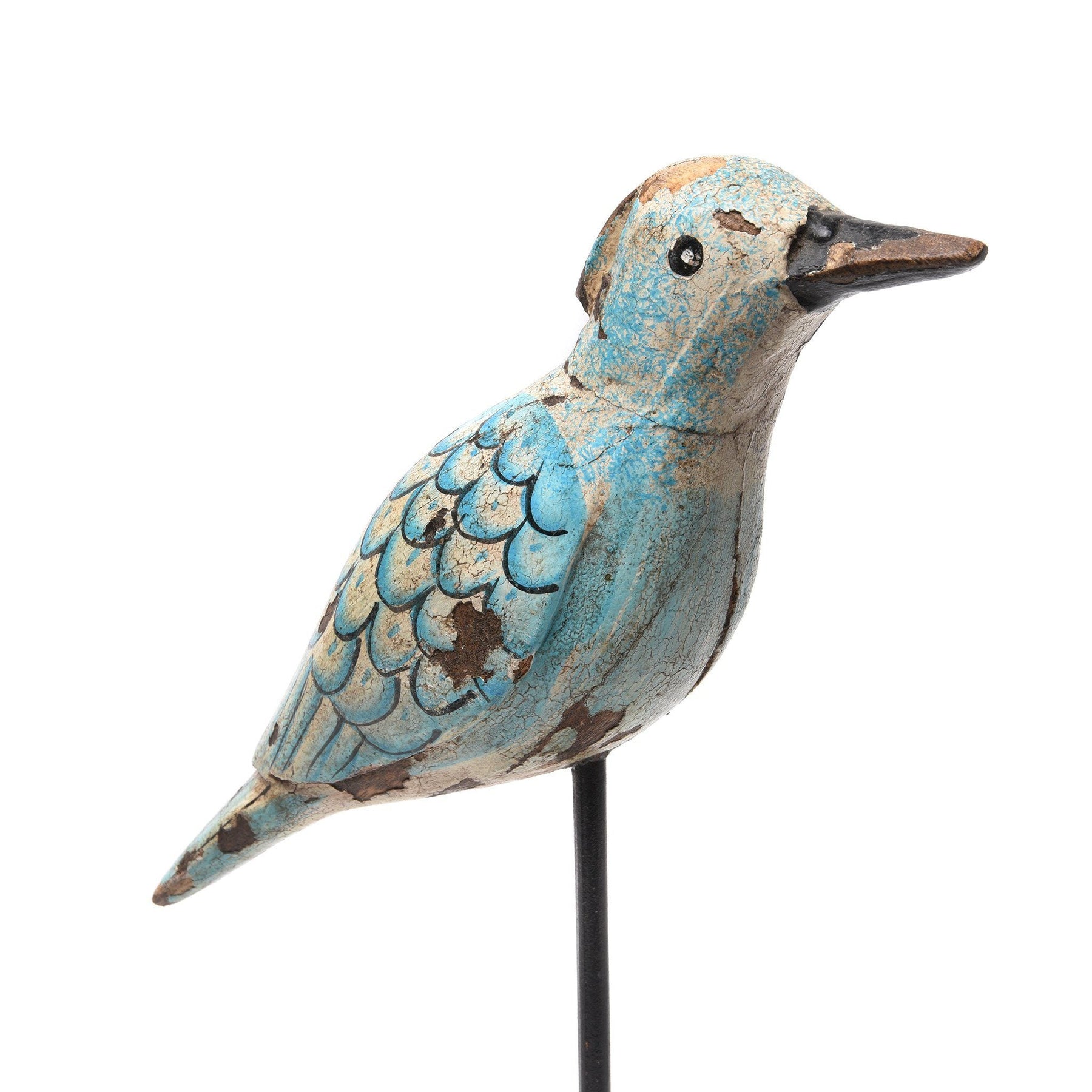 Painted Wooden Bird On Stand with distressed finish From Rajasthan