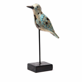 Painted Wooden Bird On Stand with distressed finish From Rajasthan