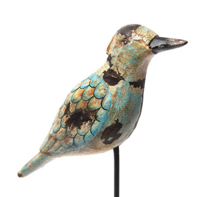 Painted Wooden Bird On Stand with distressed finish From Rajasthan