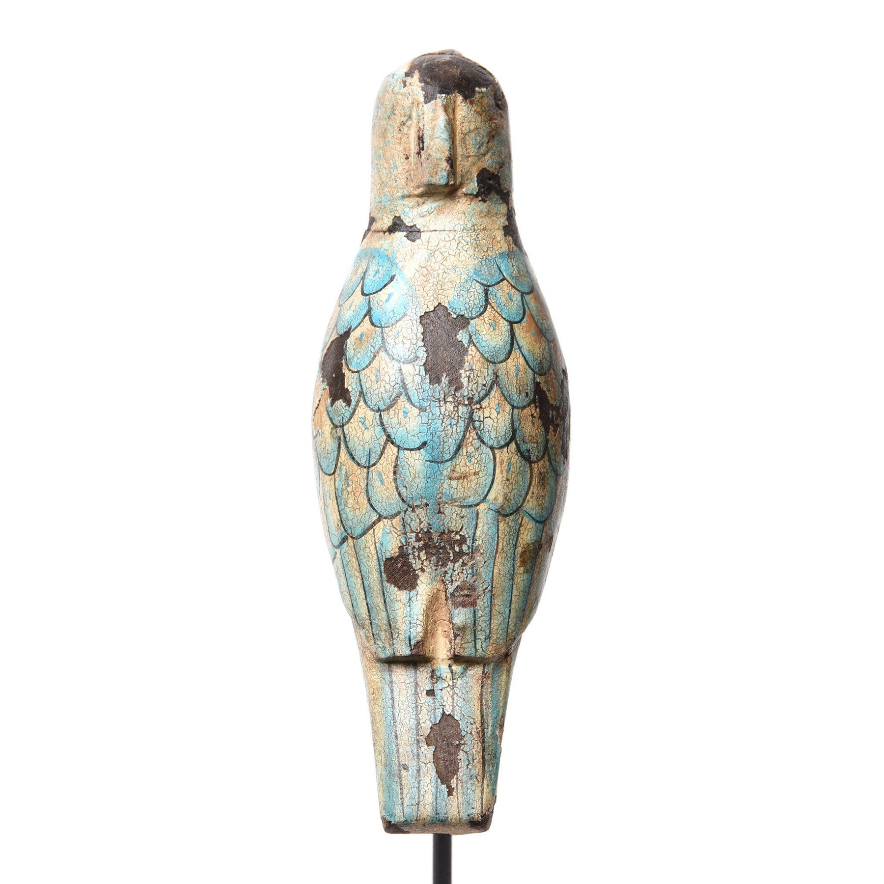 Painted Wooden Bird On Stand with distressed finish From Rajasthan