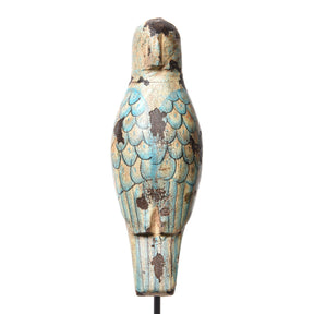 Painted Wooden Bird On Stand with distressed finish From Rajasthan
