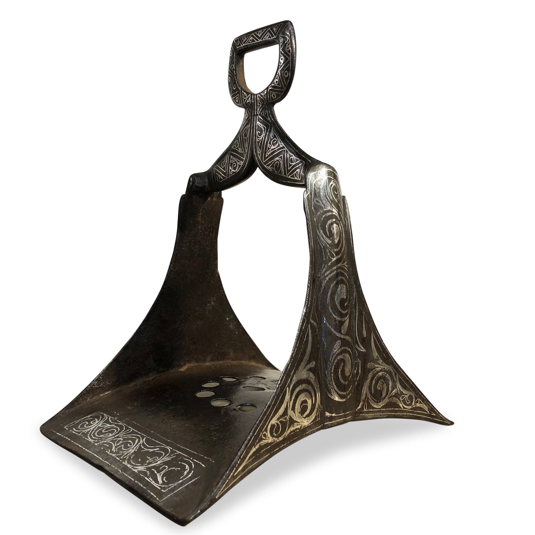 Silver Inlaid Iron Stirrup From Persia- 19thC